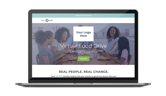 Laptop showing Full Cart Virtual Food Drive so donors can fundraise to send food to families in need